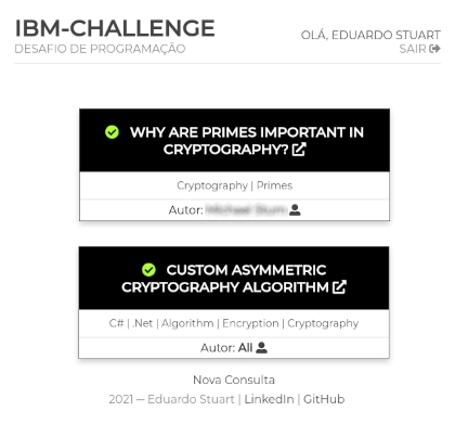 Tela do desafio técnico IBM-Challenge